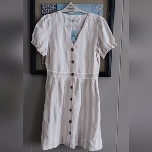NWT LOFT Neutral Beige Stripe Linen Dress Size 4P Retail  $90⚘️
